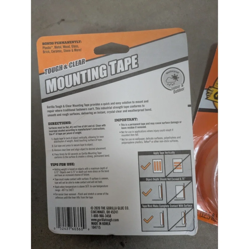 NEW Gorilla Mounting Tape Tough & Clear 150